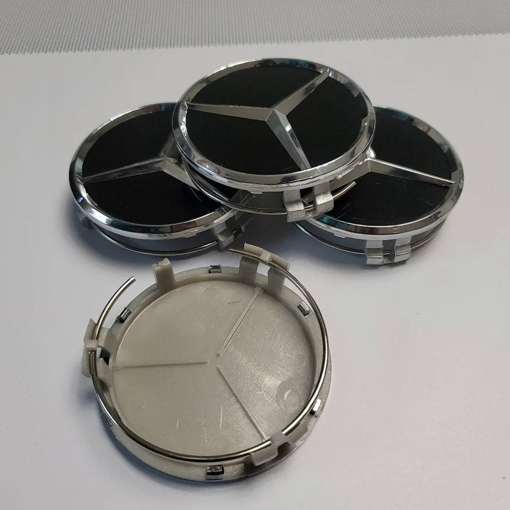 4 Gloss Black WHEEL CENTER HUB CAPS EMBLEM FITS MERCEDES BENZ 75MM / 3 INCH - Picture 4 of 6